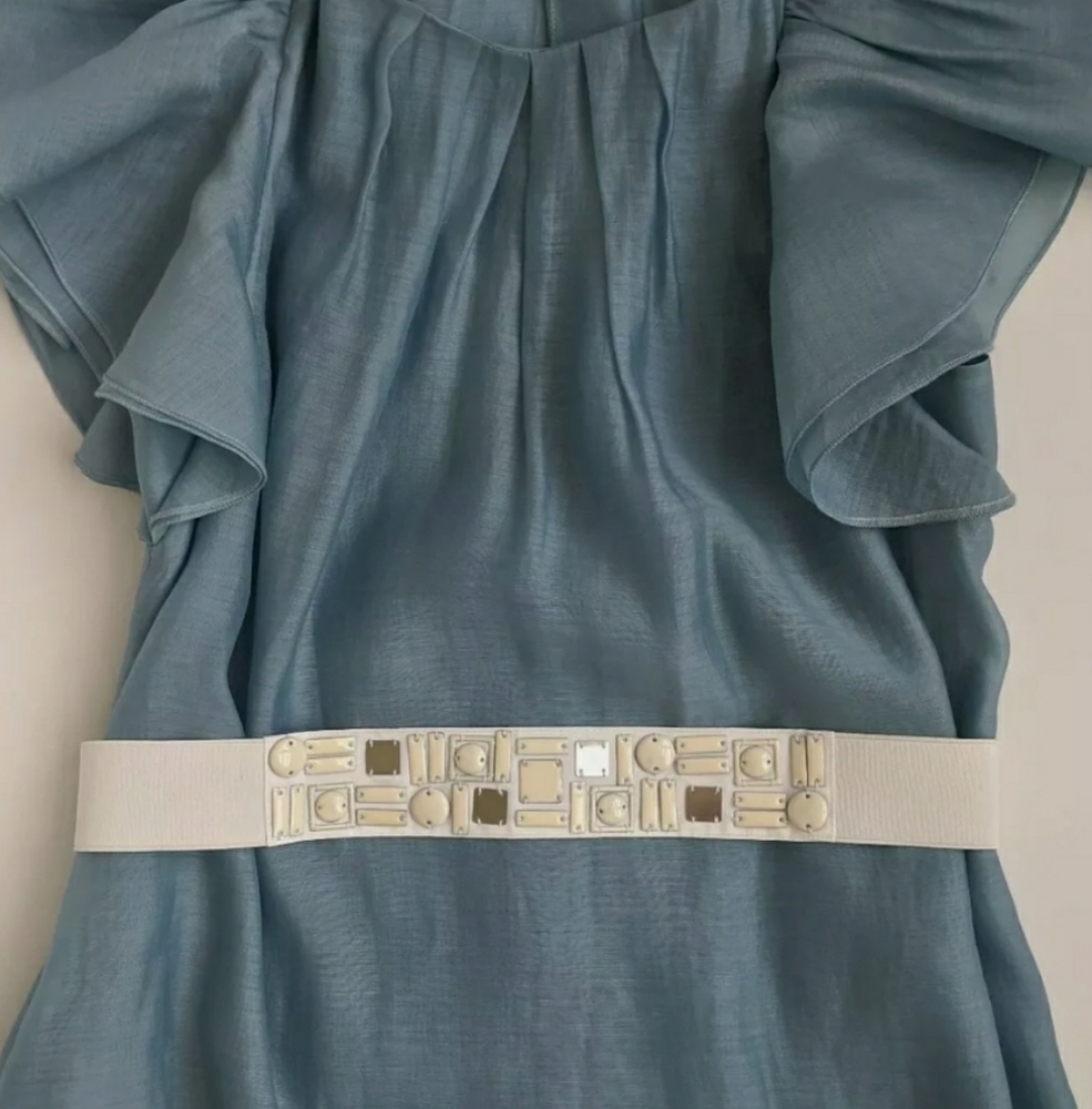 BCBGMAXAZRIA Blue Mist Ruffled Sleeve Top